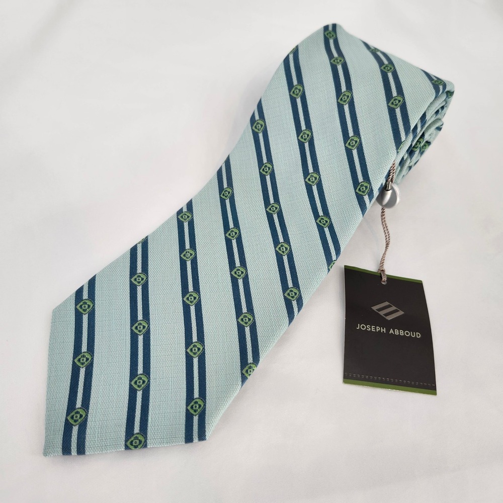 Joseph Abboud NWT Green Stripe 100% Silk Tie Mens Neckwear Made in Italy